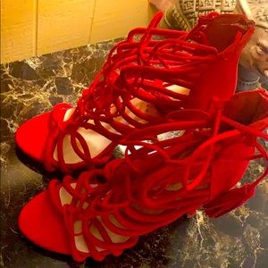 👠Red Tie Up heels👠